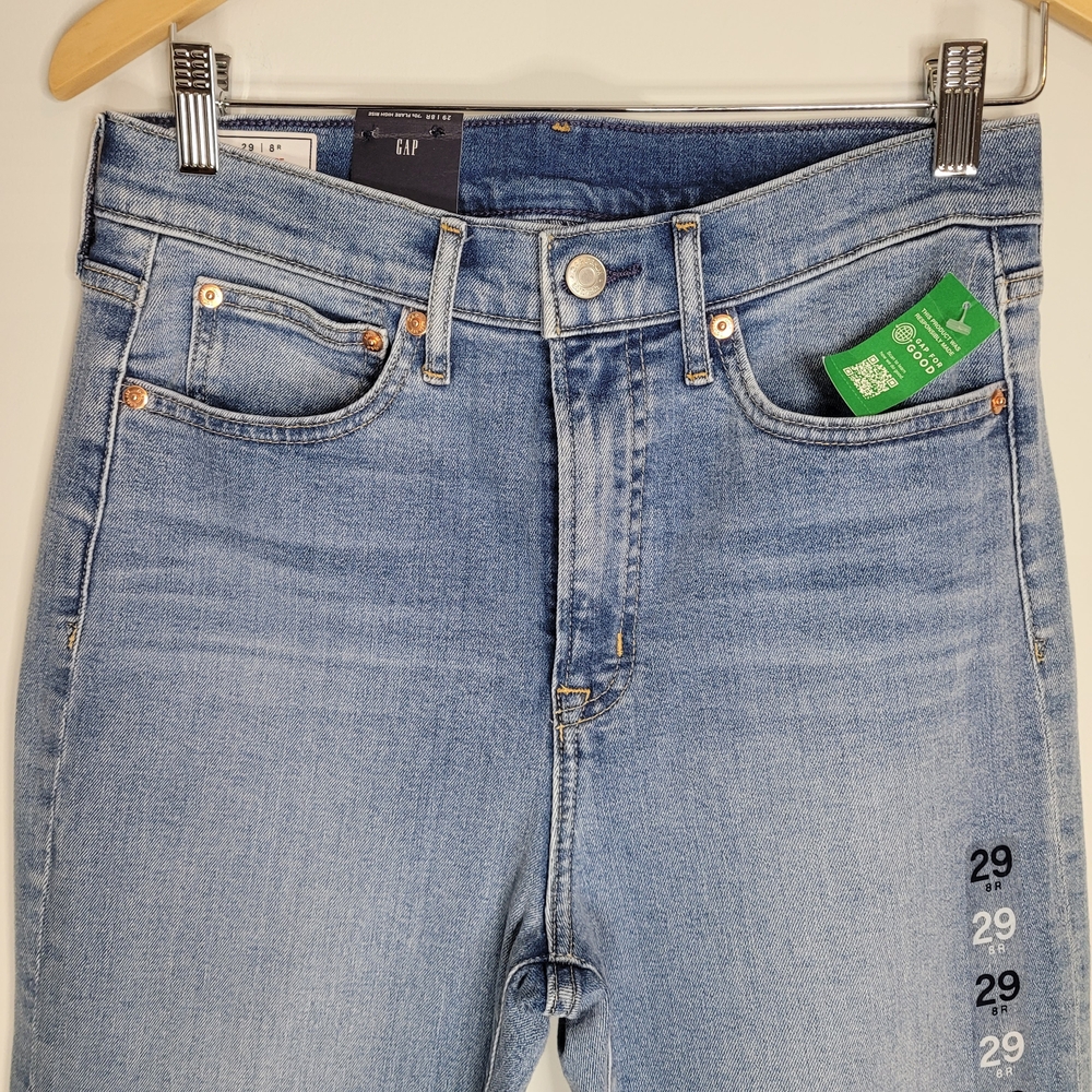 GAP Two-Tone Blue 70's Flare High Rise Jeans - Picture 2 of 15